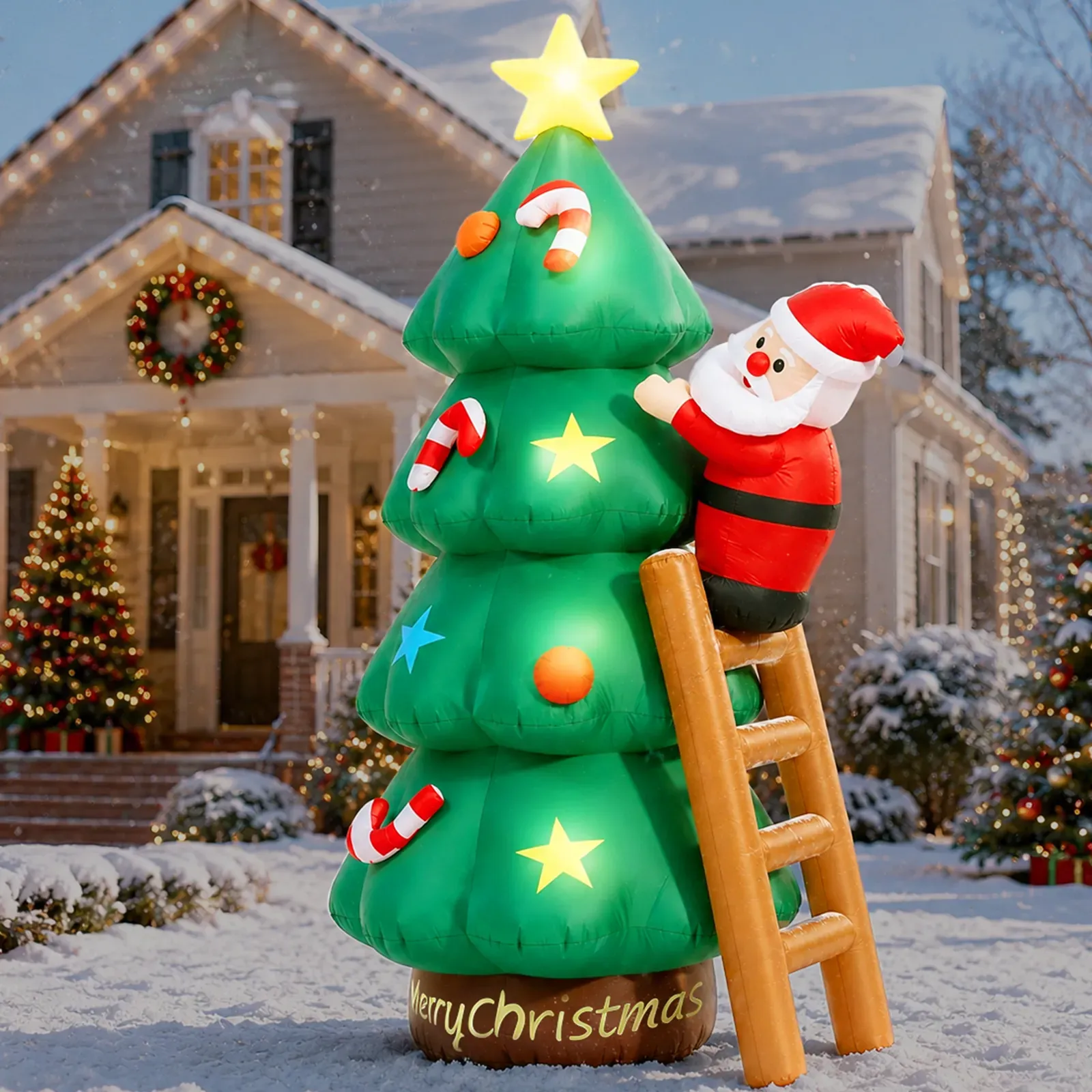7FT Christmas Inflatable Santa Claus Climbing Christmas Tree with Built-in LED Lights, Lighted Blow Up Santa