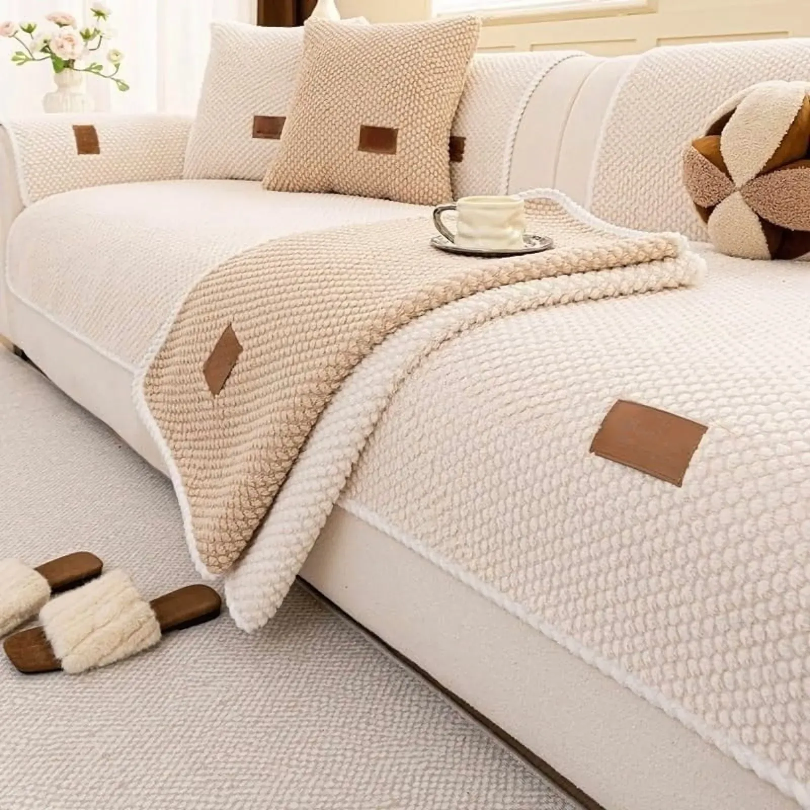 Luxury Thick Couch Cover, Soft Textured Non-Slip Sofa Seat Protector, Washable Pet-Friendly (2-Pack)